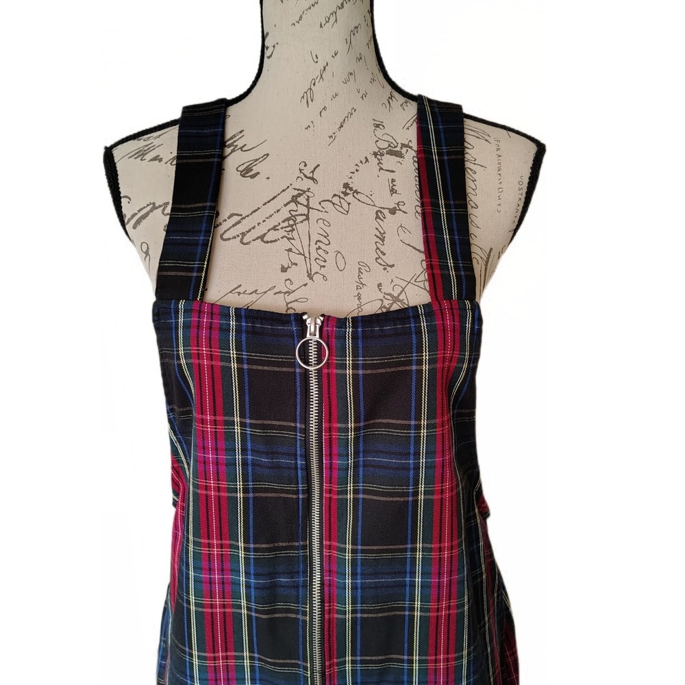 Forever 21 Plaid Pinafore Jumper Mini Dress Large Front Zip‎ 90s Grunge Y2K - Picture 5 of 10